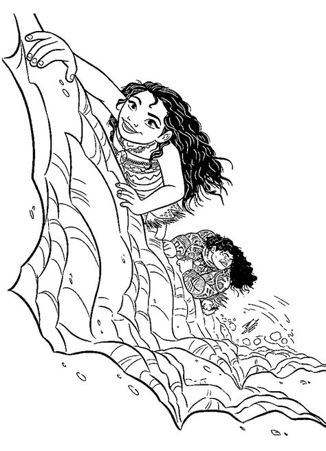 Página para colorir de Moana e Maui estão escalando Desenhos para