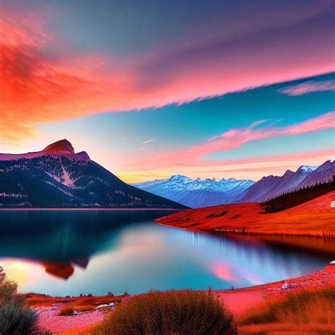 Premium AI Image | Mountain Lake Sunset