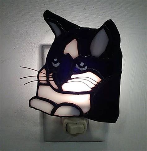 Sample Stained Glass Cat Night Light Lighted Nite Lite Night Etsy Stained Glass Night Lights