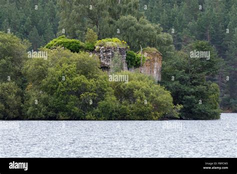 Castle In The Middle Of Loch An Eilein Near Aviemore Scotland Stock