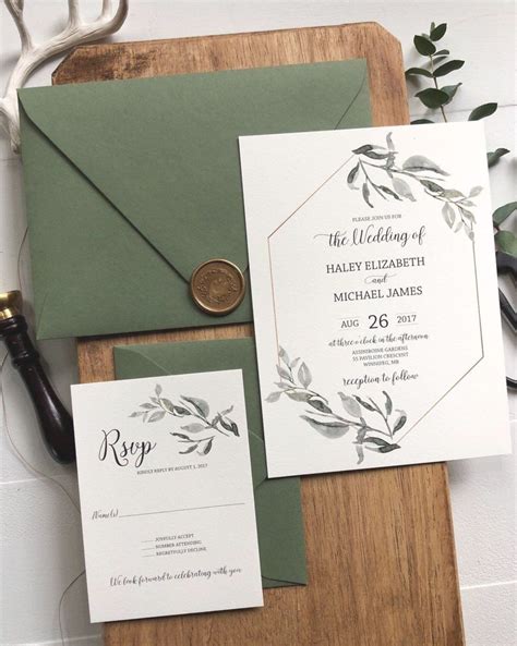 Greenery And Gold Wedding Invitationrustic And Greenery Etsy