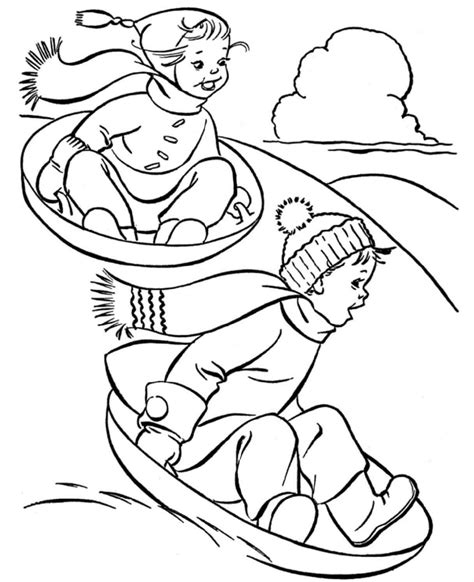 Kids Sledding Coloring Pages