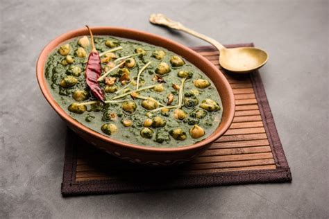 Chickpea Spinach Curry Or Palak Chole Sabzi Indian Food Stock Photo