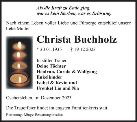 Traueranzeigen Von Christa Buchholz Abschied Nehmen De