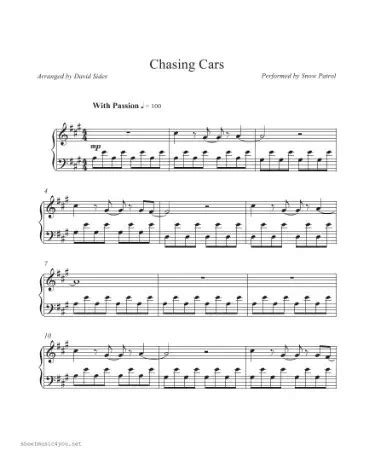 🎻 Chasing Cars Piano Sheet Music PDF - Free Download (PRINTABLE)