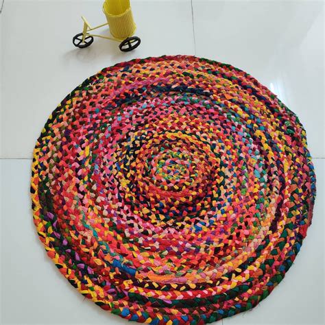 Boho Rug Round Vibrant Multicolor Home Decor Mat Bohemian Etsy