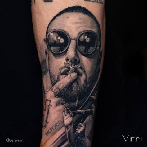 Black And Grey Style Mac Miller Portrait Tattoo Placed