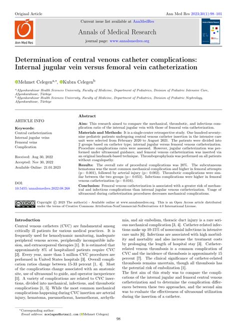 (PDF) Determination of central venous catheter complications: Internal ...