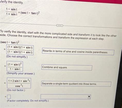 Solved Verify The Identity 1 Sint1sint Secttant 2 To Chegg