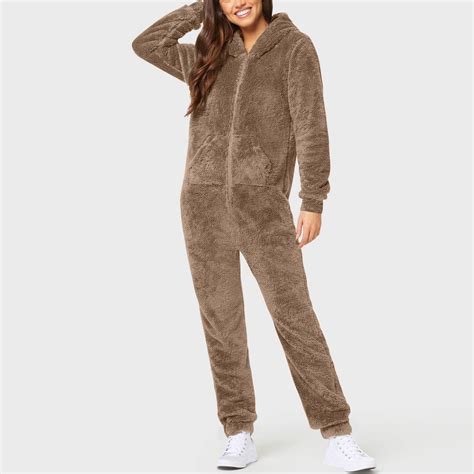 Womens Cute Sherpa Romper Fleece Onesie Pajama One Piece Zipper Plus