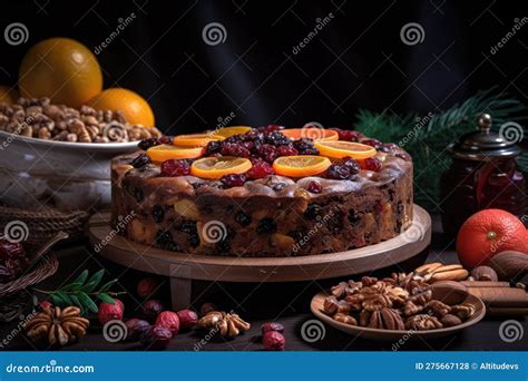 Traditional Fruit Cake, with Fruits, Nuts, and Spices Visible Stock ...