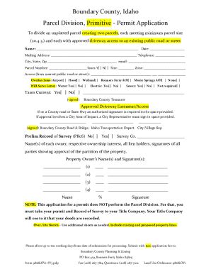 Fillable Online Parcel Division Primitive Permit Application Fax