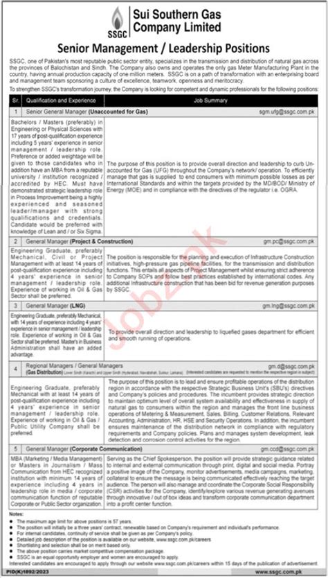 Sui Southern Gas Company Limited Jobs Job Advertisement Pakistan