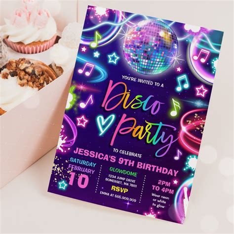 Disco Birthday Party Neon Glow Disco Dance Party Invitation Zazzle Disco Birthday Party