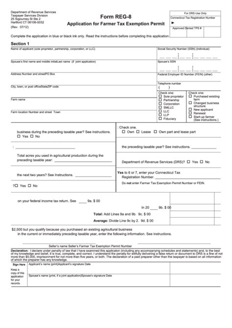 Fillable Form Reg 8 Application For Farmer Tax Exemption Permit Printable Pdf Download