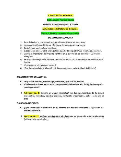 Actividades De Biolog A Bloque Biolog A Como Ciencia De La Vida