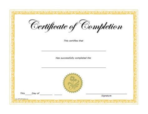 Certificate Of Completion Template Free Printable