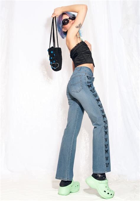 Vintage Flare Jeans Y K Reworked Butterfly Painted Pa Gem