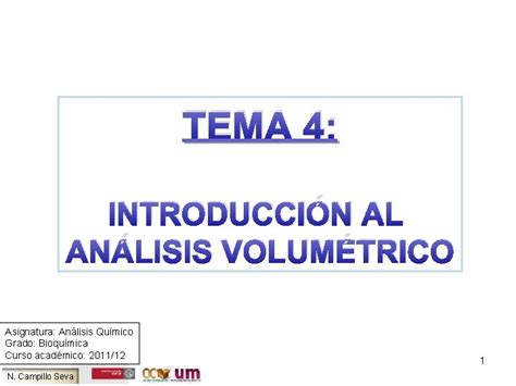 Tema Introduccin Al Anlisis Volumtrico Asignatura Anlisis