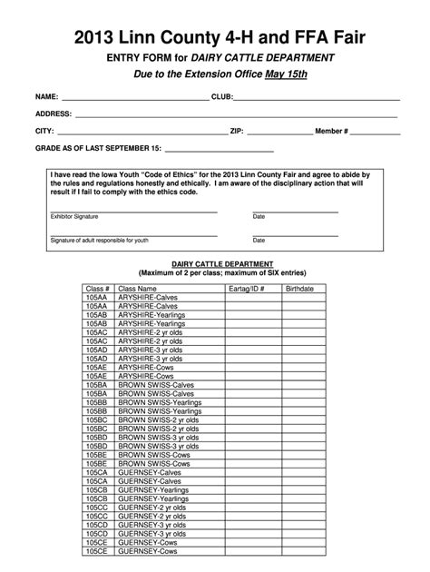 Fillable Online Extension Iastate Dairy Entry Form Iowa State