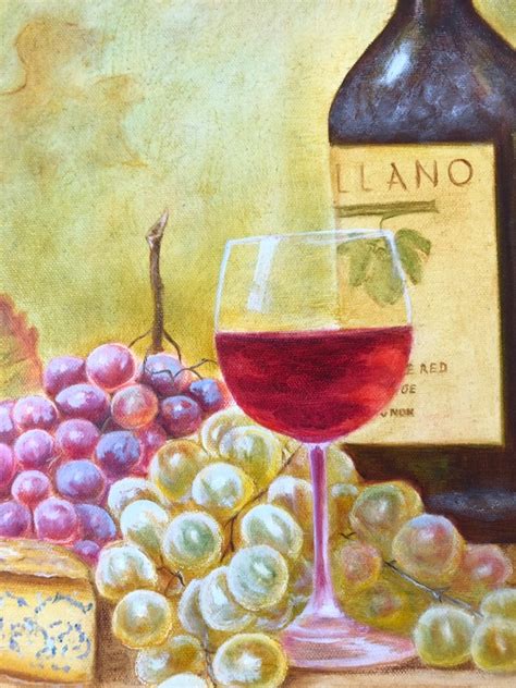 Bodeg N Original De Vino Y Queso Pintura Al Leo Frutas Uvas Etsy M Xico