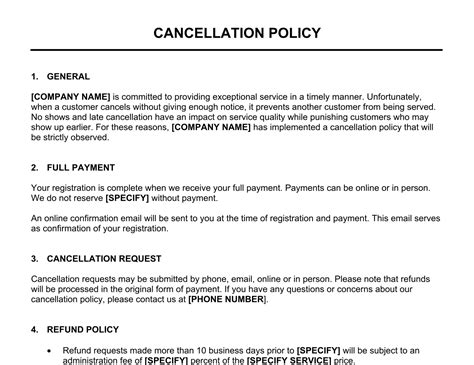 No Show Cancellation Policy Template