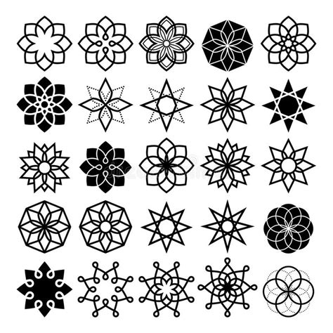 Geometrische Blumen Und Sternsammlung Lineart Abstrakte Blumenikonen