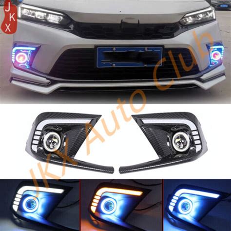 For Honda Civic Led Drl Carbon Fiber Look Day Running Light