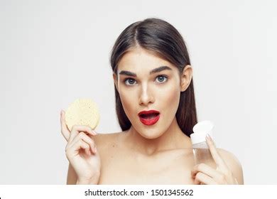 Beautiful Woman Naked Shoulders Cosmetics Clean Stock Photo