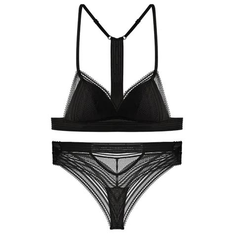 Y Strap Breathable See Through Push Up Women Lace Sexy Lingerie Set