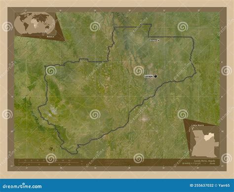 Lunda Norte Angola Low Res Satellite Labelled Points Of Cities Stock