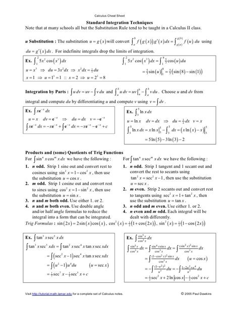 Printable Calculus Cheat Sheet Calculus Cheat Sheet Part 1 Calculus