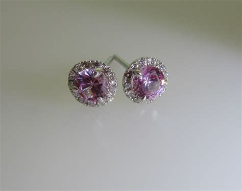 Pink Sapphire & Diamond Stud Earrings