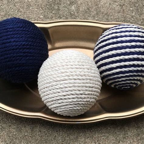 Navy Blue Gray And Ivory Vase Fillers Yarn Balls Bowl Etsy