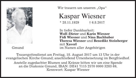 Traueranzeigen Von Kaspar Wiesner Trauer Merkur De