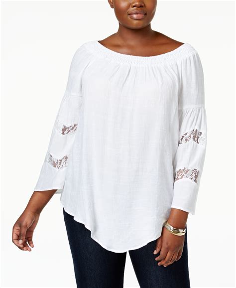 Ny Collection Plus Size Lace Trim Peasant Top Fashion Tops Peasant Tops