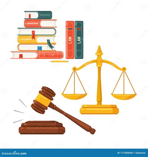 Gavel Scales Law Books Icon Set Judge Lawyer And Justice Concept