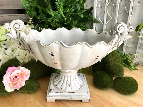 White Jardiniere Cottage Chic Chippy Planter White Etsy Plant