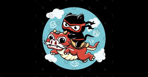 Kawaii Ninja Cat Riding A Red Dragon Ninja Cat Sticker Teepublic