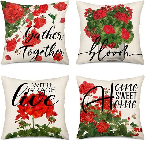 Amazon Royalours Pack Red Geranium Flower Throw Pillow Covers