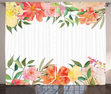 Floral Curtains 2 Panels Set, Flower Petals with Soft Pastel Tones Bouquet Blooms Shabby Colors ...