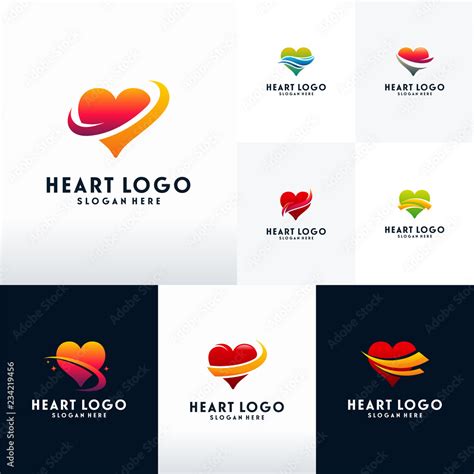 Set Of Modern Heart Logo Designs With Swoosh Logo Vector Collection Of