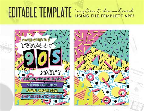 90s Theme Birthday Party Editable Invitation 90s Party Etsy