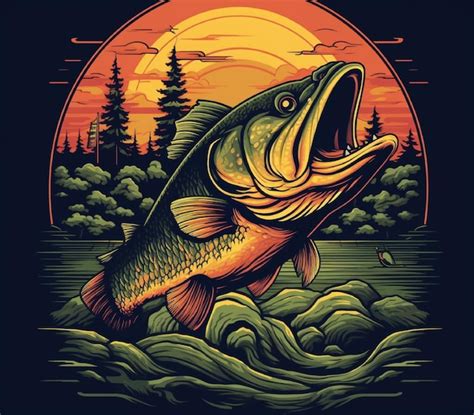 Premium Vector Logo With Lake Largemouth Bass Fish