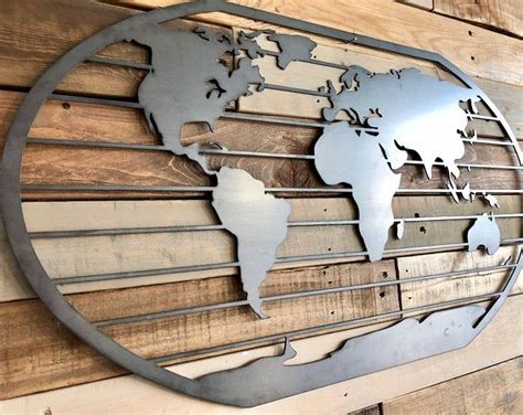 Metal World Map Wall Art World Map Compass Continent Metal Wall Decor