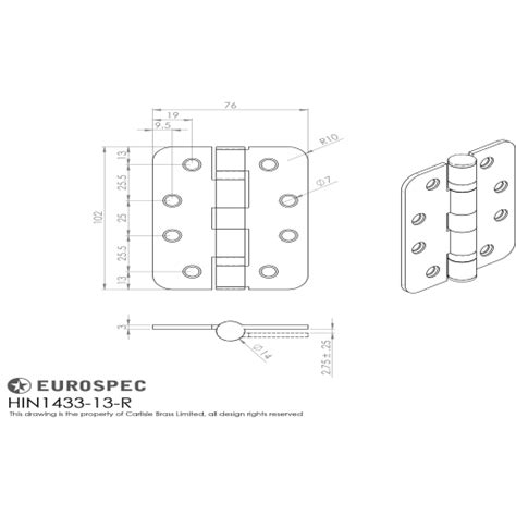 Eurospec Enduro Grade 13 Ball Bearing Hinge Radius 102 X 76mm Bright Stainless Steel