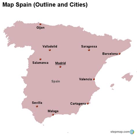 Stepmap Map Spain Outline And Cities Landkarte Für Spain