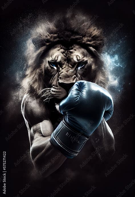 Athletic Lion In Boxing Gloves Ai Generated Stock Illustration