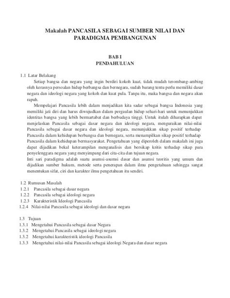 Makalah Pancasila Sebagai Sumber Nilai Dan Paradigma Pembangunan