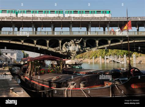 Paris Seine River Port De Grenelle Harbour Near The Pont De Bir Hakeim Bridge Bridge